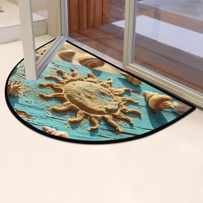 cfpolar Half Round Door Mat Semi Circle Non-Slip Bathroom Floor Rug, Beach Sun Board Outdoor Welcome Entrance Way Mat Indoor Absorbent Kitchen Mat for Home,Garage,Patio,Bedroom 36" x 24"