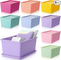 Menkxi 8 Pcs Storage Bins with Lids Small Plastic Storage Containers Stackable Storing Baskets Box Cute Organizer Bins for Organizing Shelves (Mixed Color)