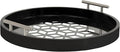 Kate and Laurel Caspen Cut Out Pattern Decorative Round Tray with Silver Metal Handles; 16 x 16; Black and Silver; Modern Glam Serving Tray with Handles for Living Room Decor