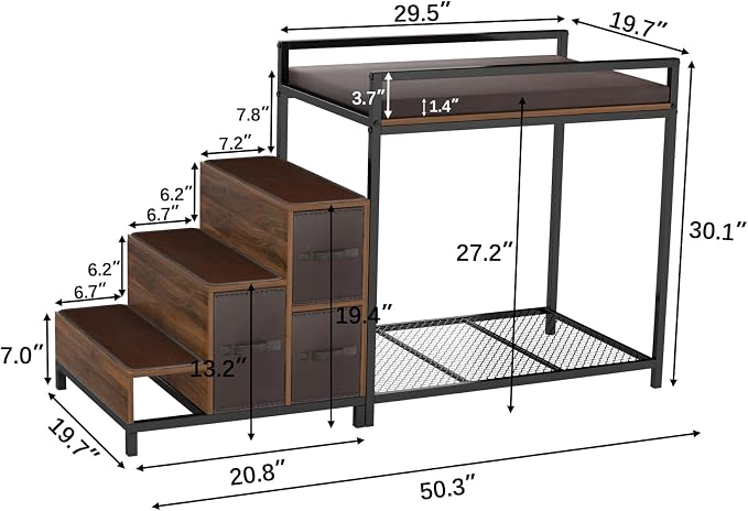 GDLF Bunk Beds Window Perch for Dogs Bedside Lounge Elevated Dog Bed Multi-Level Platform with Foam Upholstery, Non-Slip Pad and Storage