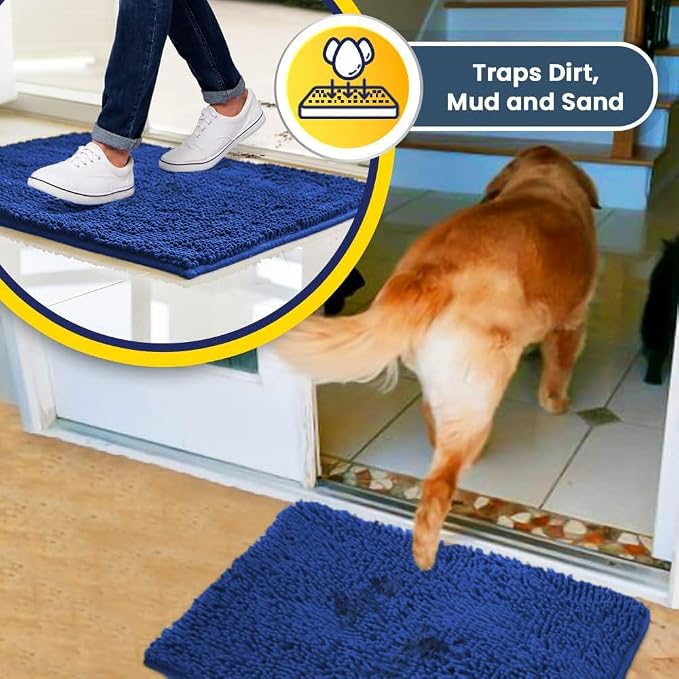 Muddy Mat® | Super Water Absorbent Door Mat Indoor, Microfiber Quick Dry Chenille Entryway Rug,Slip Resistant Front Door Mat,Indoor Mats for Entryway,Machine Washable Pet Rug, Periwinkle 24" x 120"