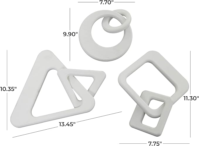 CosmoLiving by Cosmopolitan Wood Chain Decorative Sculpture Home Decor Statues, Set of 3 Accent Figurines 10", 13", 11" W, White