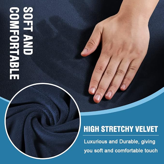 H.VERSAILTEX Sofa Cover 3 Piece T Cushion Sofa Slipcovers Thick Velvet Couch Cover Furniture Protector Stretch T Cushion Sofa Covers for 2 Cushion Couch with 2 Individual T Cushion Covers, Navy