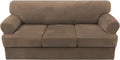H.VERSAILTEX Sofa Cover 4 Piece T Cushion Sofa Slipcovers Thick Velvet Couch Cover Stretch T Cushion Sofa Covers for 3 Cushion Couch with 3 Individual T Cushion Covers, Mocha