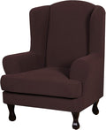 H.VERSAILTEX 2 Piece Stretch Jacquard Wingback Chair Covers Slipcovers Wing Chair Covers (Base Cover Plus Seat Cushion Cover) Furniture Covers for Wingback Chairs, Form Fitted Thick Soft, Chocolate