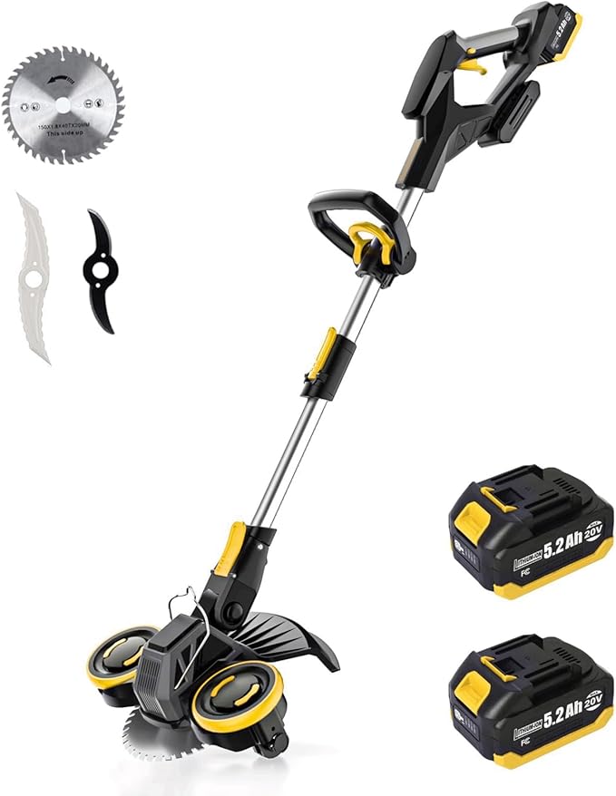 Brushless Cordless Weed Wacker, 4820 Gear Brushless Motor 20V Battery Powered Weed Eater, 3-in-1 Trimmer/Edger/Lawn Mower (Two Batteries Pack)