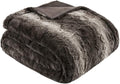 Madison Park Zuri Faux Fur Reversible Throw Blanket, 50 x 60 in, Brown | Oversized Soft Plush, Luxury, Animal Stripes, Mink Reverse, Modern, All Season, for Bed Sofa Couch, OEKO-TEX Certified