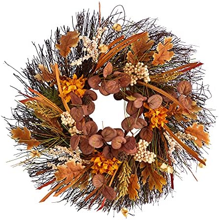 Nearly Natural 22 in Autumn Dahlia and Berries Artificial Fall Wreath by NearlyNatural