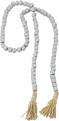 Deco 79 Mango Wood Handmade Hexagon Metallic Carved Geometric Long Beaded Garland with Tassel, 80" x 1" x 1", Silver