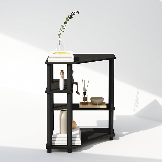 Furinno Turn-N-Tube Storage Shelves, 4-Tier Corner Shelf, Toolless Assembly Display Rack, Corner Bookshelf for Small Space, for Organization and Storage, Living Room, Home Office, Espresso