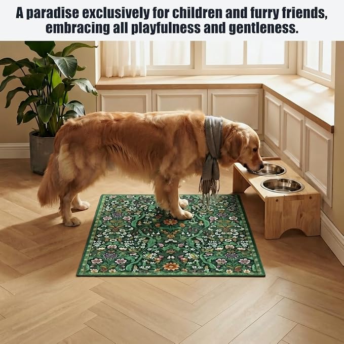 Dark Green Floral Entryway Rug 2x3, Washable Non-Slip Vintage Floral Front Door Mat, Non Slip Ultra Thin Carpet Boho Botanical Print, for Bedroom, Kitchen, Laundry, Indoor Entrance, Home Decor