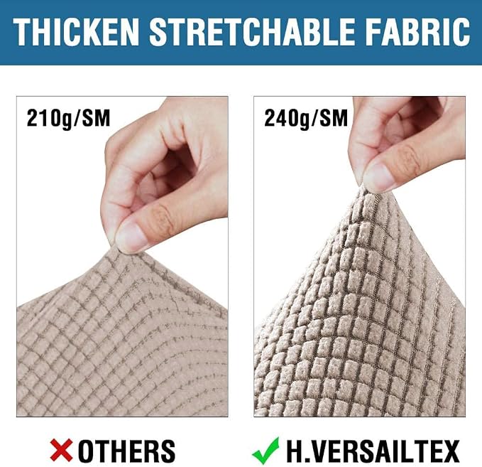 H.VERSAILTEX 4 Piece Stretch Sofa Covers for 3 Cushion Couch Covers for Living Room Slipcovers (Base Cover Plus 3 Seat Cushion Covers) Upgraded Thicker Jacquard Fabric (Sofa, Sand)