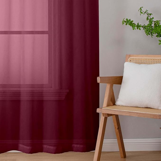 Burgundy Sheer Curtain for Bedroom Living Room 78 Inches Long 2 Panels Set, Solid Soft Airy Light Filtering Sheer Window Curtains, Modern Rod Pocket Door Curtain, Burgundy, 42" Wx78 L Inches