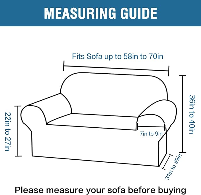 H.VERSAILTEX Stretch Couch Cover Couch Slipcovers for 2 Cushion Couch Washable Couch Covers 1 Piece with Elastic Bottom, Textured Checked Jacquard Fabric(Loveseat 58"-70" Wide, Storm Blue)