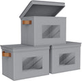 Univivi Storage Bins with Lids Collapsible Foldable Closet Storage Boxes for Clothes [3-Pack] Containers boxes with Handles Closet Storage for Home, Office, Bedroom (Grey,17" x 12"x 12") | 17 x 12 x 12 In Foldable Storage Boxes with Handles, Clear Wind...