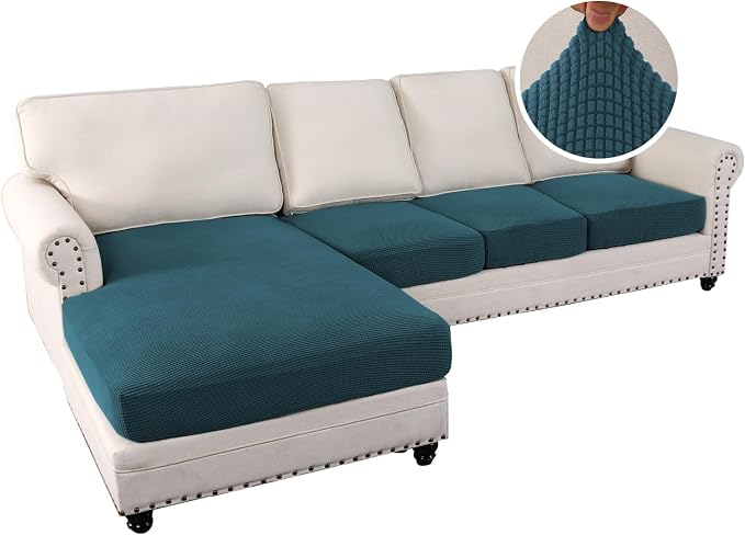 H.VERSAILTEX Sectional Couch Covers 4 Pieces Sofa Seat Cushion Covers L Shape Separate Cushion Couch Chaise Cover for Both Left/Right Sectional Couch (Seat Only: 1 Chaise + 3 Sofa, Deep Teal)