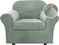 H.VERSAILTEX Rich Velvet Stretch 2 Piece Cover Chair Slipcover Sofa Cover Furniture Protector Couch Soft with Elastic Bottom Chair Couch Cover with Arms Width Up to 49 Inch(Chair, Sea Grass)