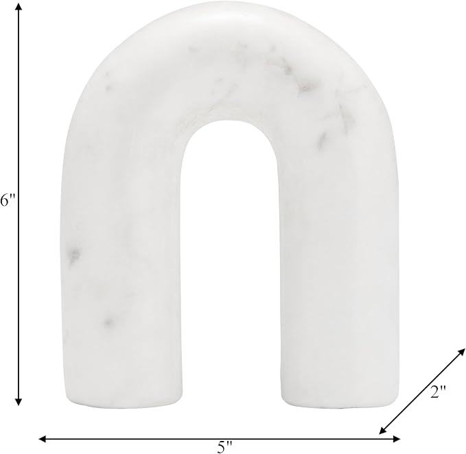 White Marble Arch Decorative Object – Rounded Horseshoe Sculpture Modern Home Decor – Contemporary Shelf & Coffee Table Decor for Office & Living Room – 5" x 6"