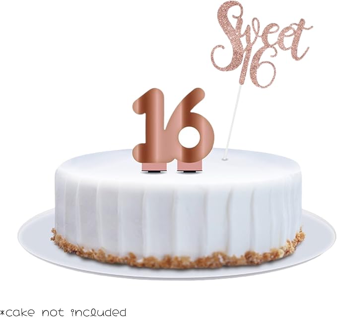 Oojami Sweet 16 Party Supplies for Girls, Serves 24 – Rose Gold Plates, Napkins, Cups, Table Covers, Balloons, Banner, Cake Topper & Candle – 16th Birthday Decorations Set