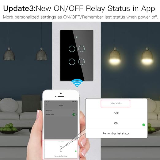MOES 2.4GHz WiFi Wall Touch Smart Switch Neutral Wire Required, 3 Way Multi-Control, Glass Panel Light Switch Work with Smart Life/Tuya App, RF433 Remote Control, Alexa and Google Home Black 2 Gang