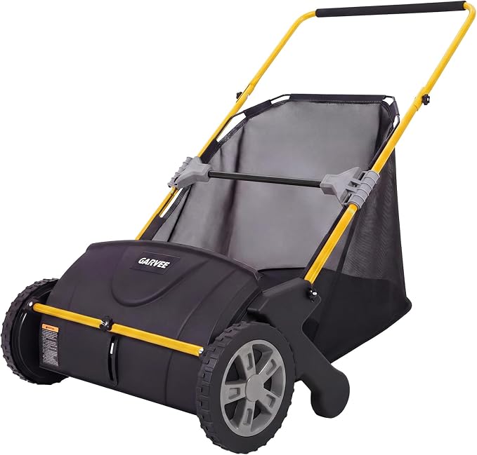 21-Inch Push Lawn Sweeper, Heavy Duty Manual Leaf & Grass Collector with 3.5 Cu. ft. Large Hopper Bag, Adjustable Height Spinning Brushes for Yard, Garden & Driveway