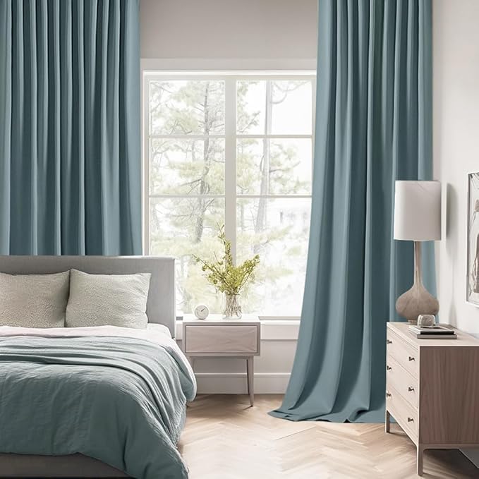 MIULEE Greyish Blue Back Tab Blackout Curtains 63 Inch Length 2 Panels Set for Living Room Bedroom Privacy, Rod Pocket/Pinch Pleat Thermal Insulated Room Darkening Pleated Light Blocking Drapes