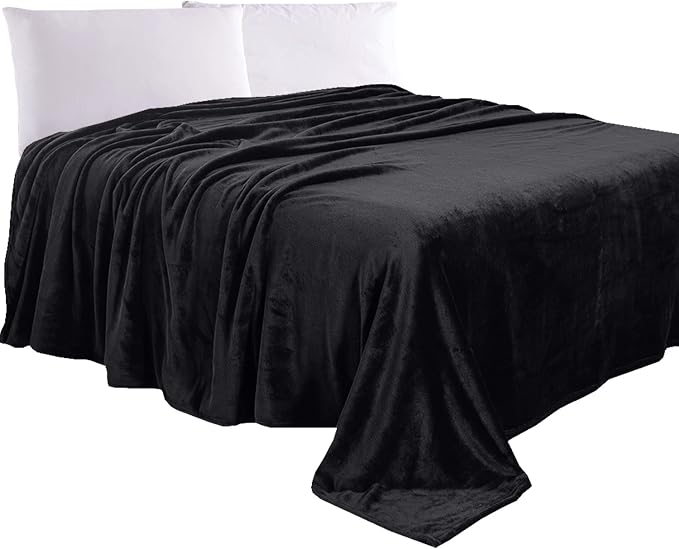 Elegant Comfort Luxury Velvety Feel Blanket, All-Season Lightweight Blanket, Ultra Plush, Soft, Cozy-Fuzzy Flannel Fleece for Couch, Sofa, Bed, Travel, Solid Design, Twin/Twin XL, Black