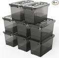 8-Pack Clear Black Plastic Storage Bins with Lids/Handles, 7 Quart Latch Organizer Boxes, Stackable Storage Containers for Organizing