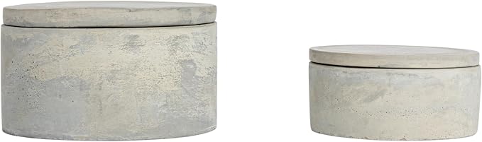 Bloomingville A75500081 Set of 2 Grey Round Decorative Cement Lids Boxes
