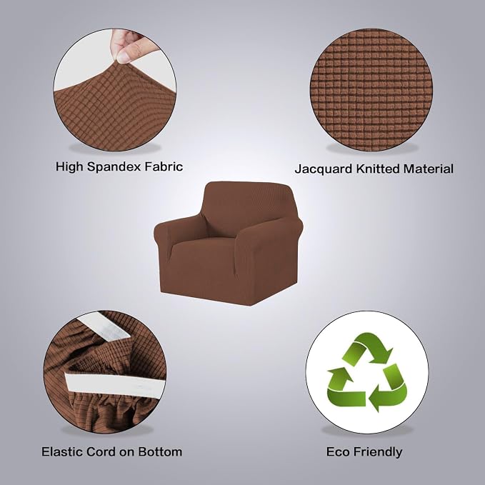 H.VERSAILTEX Stretch Chair Slipcover Sofa Cover Furniture Protector High Spandex Small Checks Knitted Jacquard Sofa Cover Chair Covers for Living Room (Armchair 31"-40", Caramel)