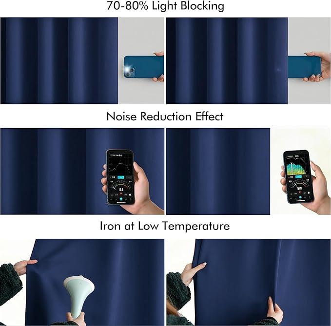 MIULEE Navy Blue Back Tab Blackout Curtains 84 Inch Length 2 Panels Set for Living Room Bedroom Privacy, Rod Pocket/Pinch Pleat Thermal Insulated Room Darkening Pleated Light Blocking Drapes