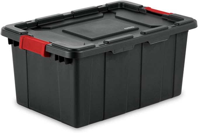 Sterilite Industrial Storage Tote with Lids for Garage, 15 Gallon, 12-Pack | Heavy-Duty and Stackable Utility Box Containers for Home, Office, and Basement Organization, Black