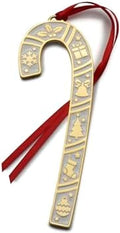 Wallace 2025 Gold-Plated Enamel Candy Cane Ornament - 45th Anniversary Edition - 24k Gold with Blue Enamel and Snowflake Design - 4.5 Inches - Holiday Collectible