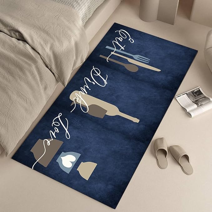 GUBIYU Blue Modern Abstract Area Rug, 4'11" x 1'11" (Rectangular), Farmhouse Welcome Mat