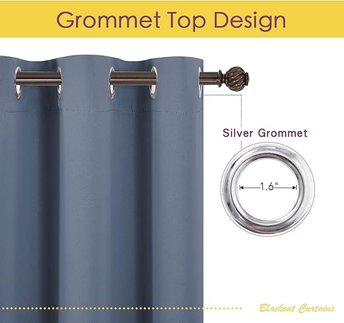 NICETOWN Thermal Insulated Curtains Blackout Draperies, Window Treatment Solid Grommet Room Darkening Drape Panels for Bedroom (Stone Blue, Set of 2, 70 by 54 inches Long)