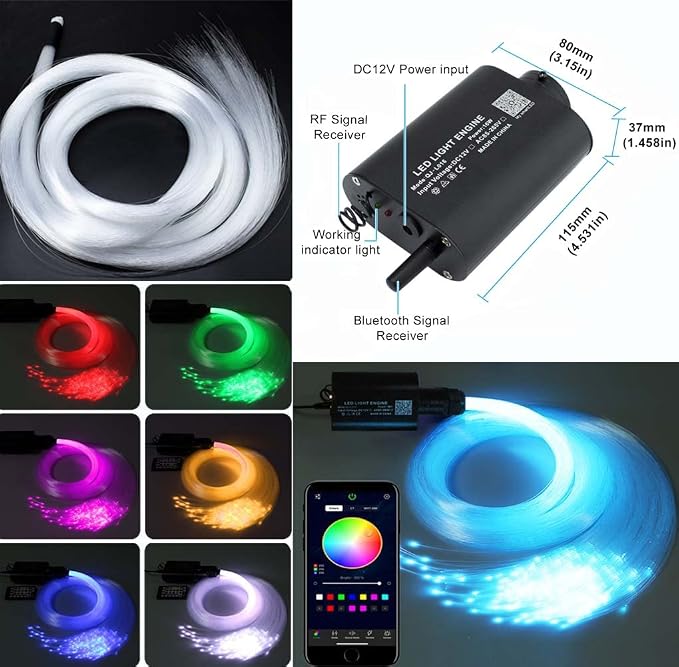 AZIMOM LED Bluetooth 16W RGBW Fiber Optic Light Star Ceiling Lighting Kits Music Mode 550pcs 0.03in 13.1ft Fibers Cables APP Remote Control For Car Home Headliner Light Decoration