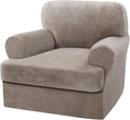 H.VERSAILTEX Sofa Cover 2 Piece Armchair Slipcovers Thick Velvet Couch Cover Furniture Protector Stretch Sofa Covers for 1 Cushion Couch with 1 Individual T Cushion Covers Washable, Taupe