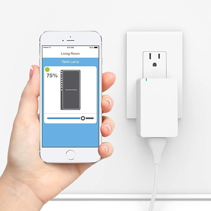 Insteon Smart Lamp Dimmer Plug, 300W Smart Home and Electronics Light Control, Adjustable Brightness & Fade for Dimmable LED, CFL & Incandescent Lights, Works with Alexa & Google - 2457D2 (White)