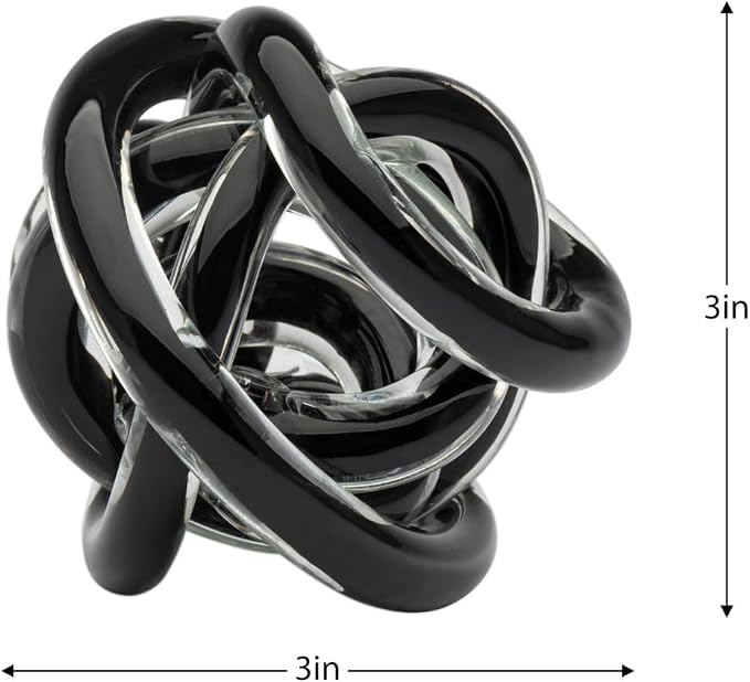 Torre & Tagus Orbit Hand Blown Glass Infinity Knot Sculpture - 3 Inch Glass Art Black Knot Decor Ball for Home Decor, Small Centerpiece Table Decoration for Home Interior (Solid Black)