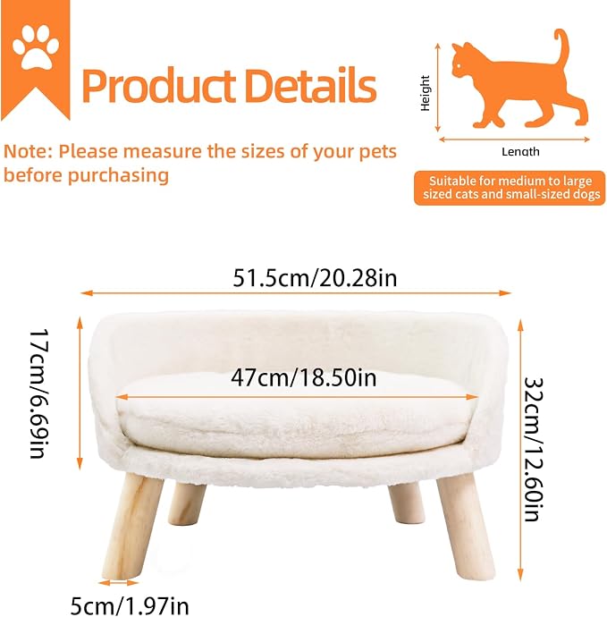 Elevated Dog Bed: Indoor Wooden Dog Chair with Cozy Pad Waterproof - Nordic Doggy Sofa Chair with Sturdy Wood Legs Anti Slip for Small Dogs Cats