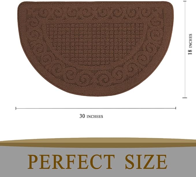 2 Pack Half Round Indoor Door Mat 18"X30",Non Slip Machine Washable Entryway Rug for Front/Back Outdoor,Half Circle Absorbent Low Profile Entrance Kitchen Floor Mat Doormat for Muddy and Paws-Grey…