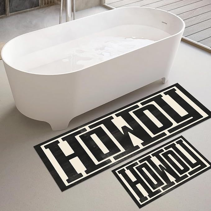 GUBIYU Kitchen Rugs Set of 2 Farmhouse Howdy Door Mat Beige Area Rug Runner Rugs for Living Room,Decorative Home Indoor Outdoor Front Porch Door Mat,Black Trendy Stuff Howdy Preppy Decor Washable Rugs