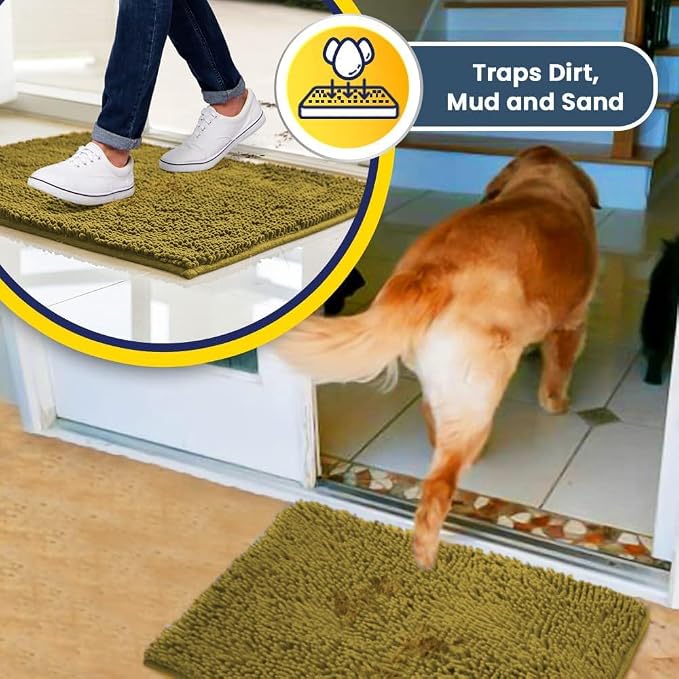 Muddy Mat® | Super Water Absorbent Door Mat Indoor, Microfiber Quick Dry Chenille Entryway Rug, Slip Resistant Front Door Mat, Indoor Mats for Entryway, Machine Washable Pet Rug, Mustard 30" x 48"