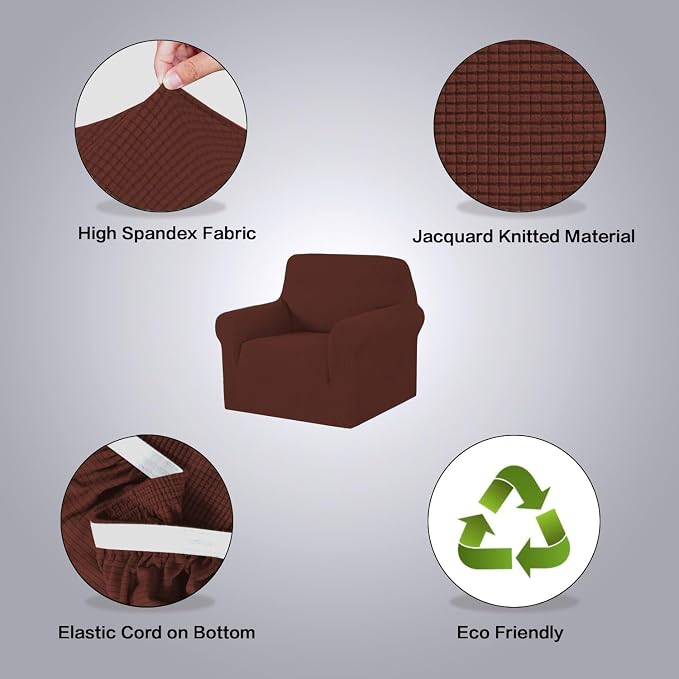 H.VERSAILTEX Stretch Chair Slipcover Sofa Cover Furniture Protector Cover High Spandex Small Checks Knitted Jacquard Sofa Cover Chair Covers for Living Room (Armchair 31"-40", Burnt Brick)