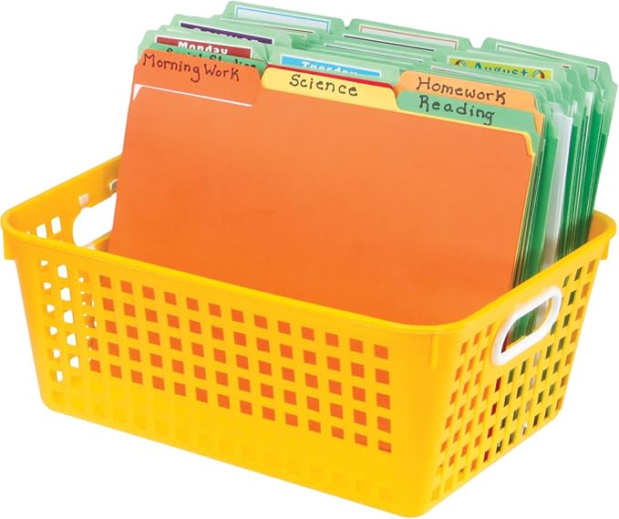 Really Good Stuff Large Plastic Book Baskets, 13.25" x 10" x 5.5", 4-Pack | Primary Group Colors, Classroom Library Organizers, Storage, Multi-Purpose
