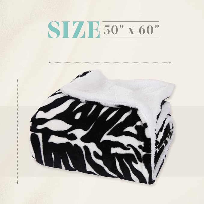 Elegant Comfort Throw Blanket, Reversible Sherpa Flannel, Ultra-Soft, Fuzzy, Cozy and Plush- All Season Lightweight Decorative Throw, 50 x 60 inches, Animal Print Design Sherpa Throw, Zebra