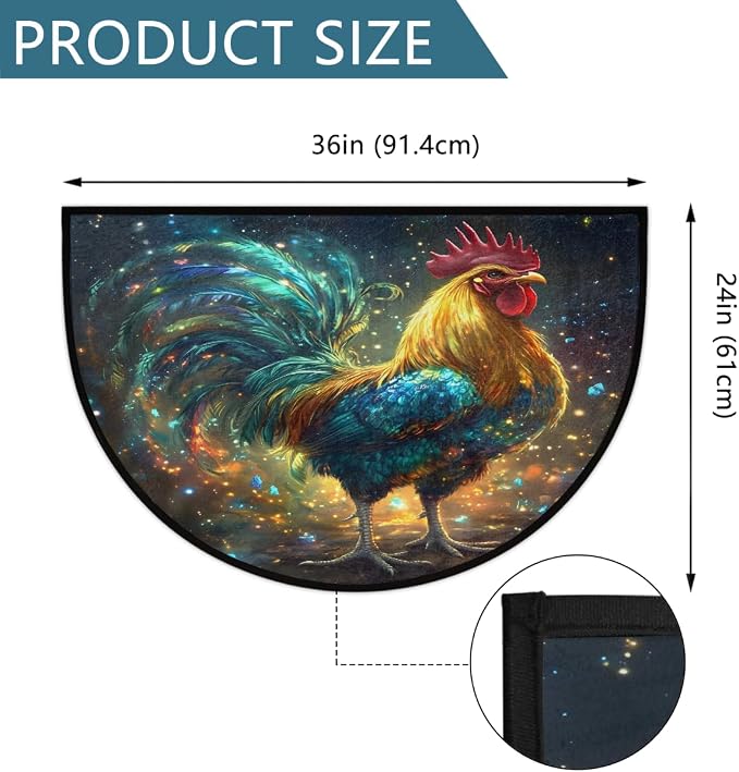 Galaxy Rooster Half Round Door Mat Non-Slip Semi Circle Rug Washable Half Moon Floor Rug Absorbent Bathroom Area Rugs for Outdoor Indoor Fireplace Mat Entryway Kitchen Decor Rugs