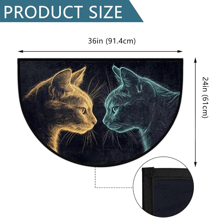 cfpolar Half Round Door Mat Animal Blue Cat Cute Kitten Non-Slip Semi Circle Area Rug Washable Half Moon Hearth Rugs for Indoor Outdoor Bathroom Kitchen Patio Runner Mat Laundry Room Home Decoration