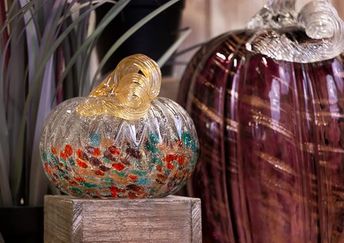 Boston International Decorative Tabletop Glass Pumpkin, Small, Mottled