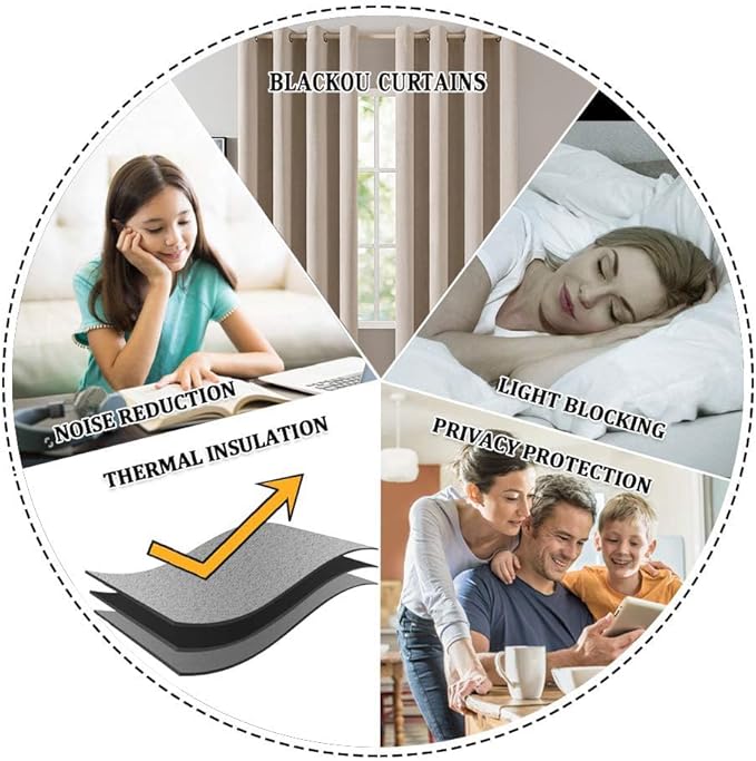 MIULEE 100% Blackout Linen Textured Curtains for Bedroom Solid Thermal Insulated Taupe Grommet Room Darkening Curtains & Drapes Luxury Decor for Living Room Nursery 52 x 84 Inch (2 Panels)